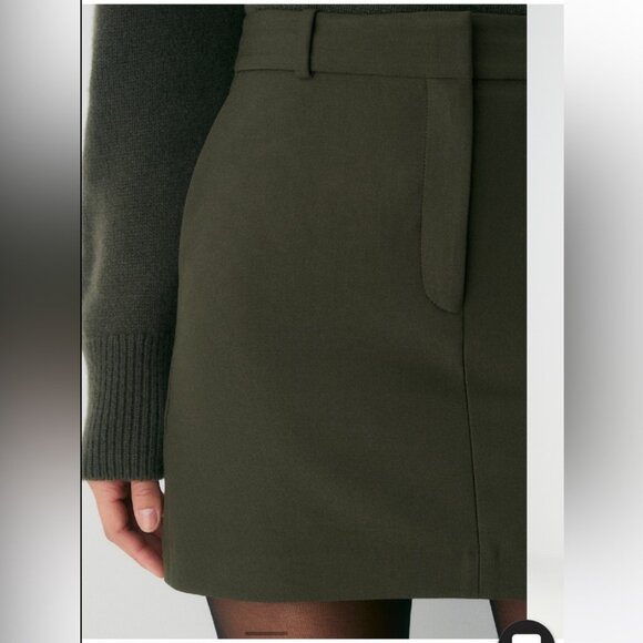 Aritzia Babaton Chisel Skirt Structured Mini Pencil Skirt Dark Olive - Picture 16 of 16
